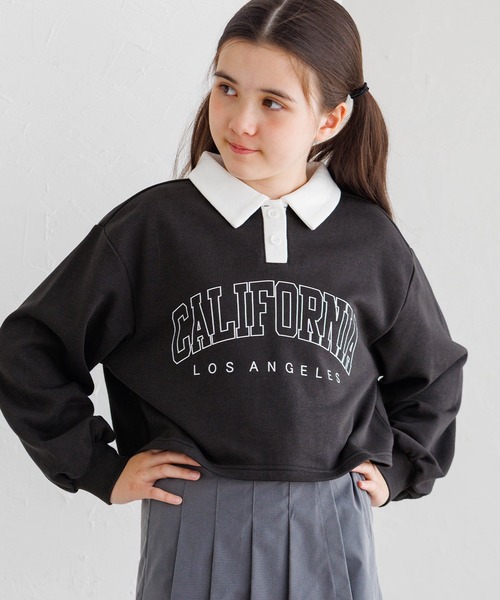 coca（coca）（コカ）の「キッズ 裏毛短丈プリントポロカラースウェットトップス（スウェット・キッズ・ブルー/ブラック/チャコール/ライトグレー・120/150/130/140）」の9枚目の写真