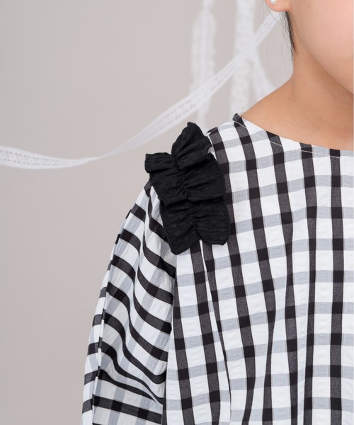 チェックドルマンスリーブフリルブラウス（シャツ/ブラウス）｜unica（ユニカ）