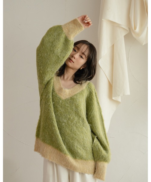 mideal（マイディール）の「color scheme v neck knit / 配色V