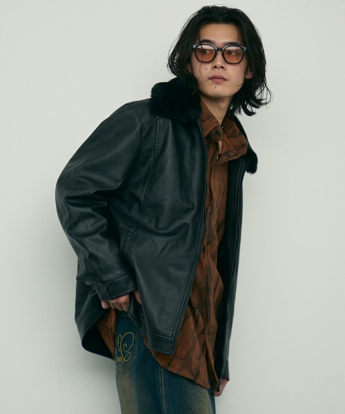 Shoowtime(ショウタイム)の「fur collar synthetic leather jacket / 襟ファー合成皮革ジャケット 取り外し可能(ブルゾン・メンズ・ダークブラウン/ブラウン/ブラック・MEDIUM/X-LARGE/LARGE)」の7枚目の写真