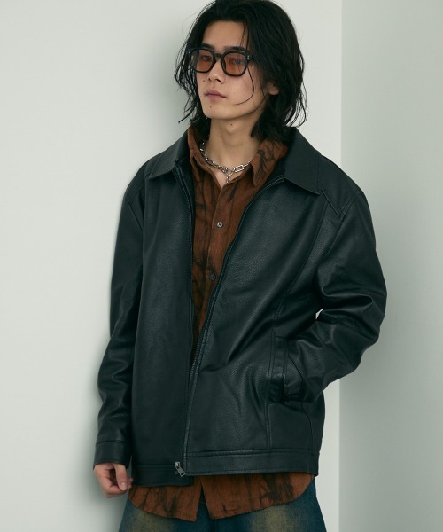 セール】fur collar synthetic leather jacket / 襟ファー合成皮革