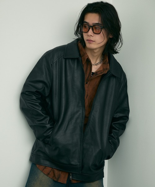 Shoowtime(ショウタイム)の「fur collar synthetic leather jacket / 襟ファー合成皮革ジャケット 取り外し可能(ブルゾン・メンズ・ダークブラウン/ブラウン/ブラック・MEDIUM/X-LARGE/LARGE)」の12枚目の写真