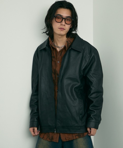 セール】fur collar synthetic leather jacket / 襟ファー合成皮革