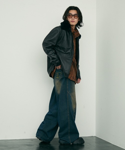 Shoowtime(ショウタイム)の「fur collar synthetic leather jacket / 襟ファー合成皮革ジャケット 取り外し可能(ブルゾン・メンズ・ダークブラウン/ブラウン/ブラック・MEDIUM/X-LARGE/LARGE)」の19枚目の写真