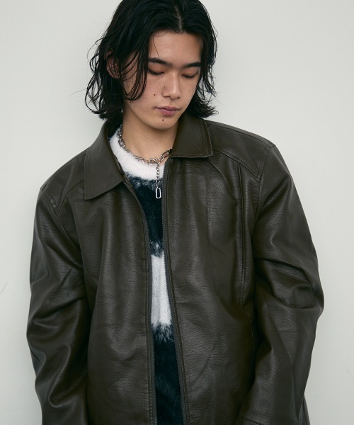 セール】fur collar synthetic leather jacket / 襟ファー合成皮革