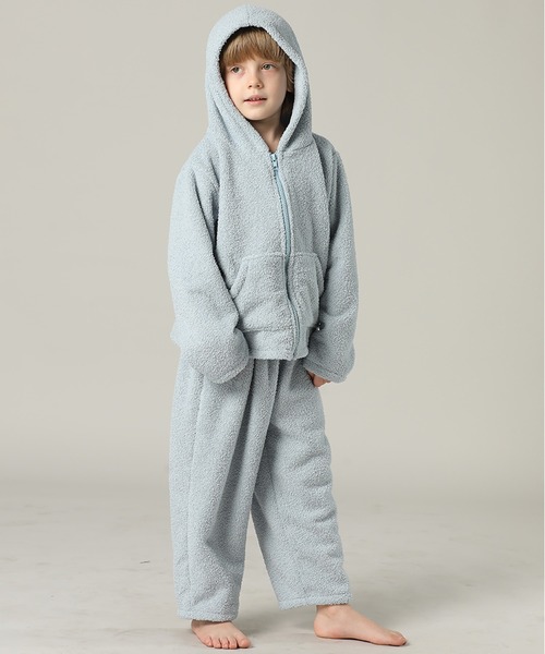 セール】キッズ 長袖テディなモコモコフード付きジップルームウェア