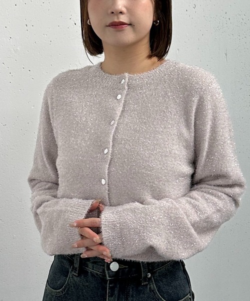 archives（アルシーヴ）の「２ＷＡＹラメフェザーコンパクトニットカーディガン（ニット/セーター・レディース・ピンク/グレー/ブルー/アイボリー・MEDIUM）」の4枚目の写真