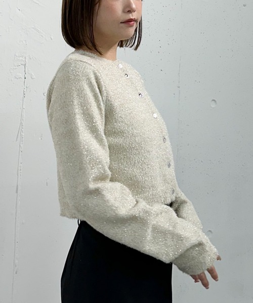 archives（アルシーヴ）の「２ＷＡＹラメフェザーコンパクトニットカーディガン（ニット/セーター・レディース・ピンク/グレー/ブルー/アイボリー・MEDIUM）」の5枚目の写真