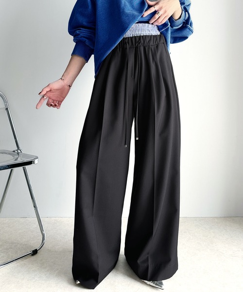 classicalelf(クラシカルエルフ)の「トレンドをひとさじ。ウエストが主役のワイドパンツ。ダブルウエストイージーパンツ(ウエストストライプ柄)(スラックス・レディース・ベージュ/ネイビー/アイボリー/チャコール・SMALL/MEDIUM/LARGE/X-LARGE)」の21枚目の写真