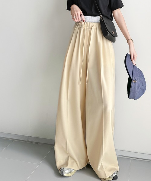 classicalelf（クラシカルエルフ）の「トレンドをひとさじ。ウエストが主役のワイドパンツ。ダブルウエストイージーパンツ（ウエストストライプ柄）（スラックス・レディース・ベージュ/ネイビー/アイボリー/チャコール・SMALL/MEDIUM/LARGE/X-LARGE）」の19枚目の写真