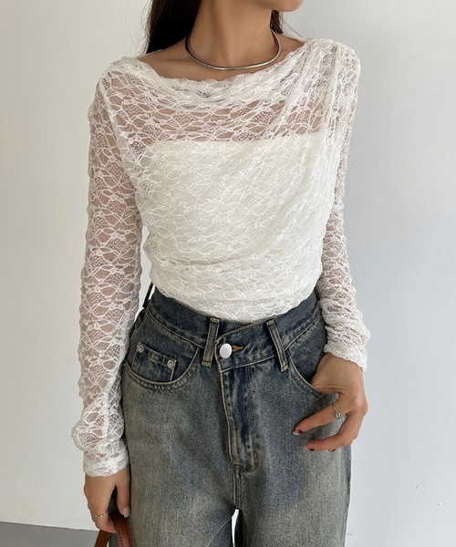 callautia(カラウティア)の「ドレープレースカットソー(Tシャツ/カットソー・レディース・チャコール/ホワイト/ブラック・X-LARGE/LARGE/MEDIUM/SMALL)」の6枚目の写真