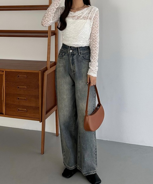 callautia(カラウティア)の「ドレープレースカットソー(Tシャツ/カットソー・レディース・チャコール/ホワイト/ブラック・X-LARGE/LARGE/MEDIUM/SMALL)」の7枚目の写真