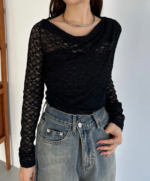 callautia(カラウティア)の「ドレープレースカットソー(Tシャツ/カットソー・レディース・チャコール/ホワイト/ブラック・X-LARGE/LARGE/MEDIUM/SMALL)」の10枚目の写真