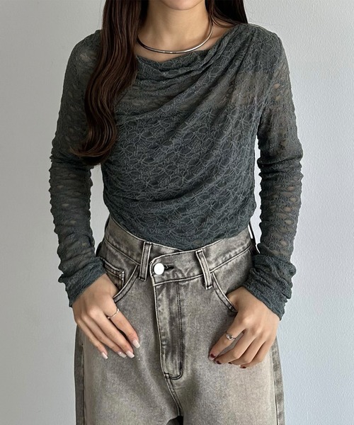 callautia(カラウティア)の「ドレープレースカットソー(Tシャツ/カットソー・レディース・チャコール/ホワイト/ブラック・X-LARGE/LARGE/MEDIUM/SMALL)」の14枚目の写真