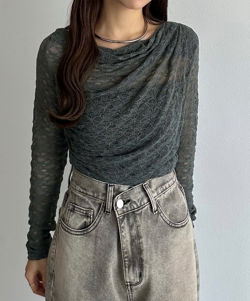 callautia(カラウティア)の「ドレープレースカットソー(Tシャツ/カットソー・レディース・チャコール/ホワイト/ブラック・X-LARGE/LARGE/MEDIUM/SMALL)」の15枚目の写真