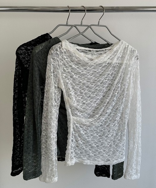 callautia(カラウティア)の「ドレープレースカットソー(Tシャツ/カットソー・レディース・チャコール/ホワイト/ブラック・X-LARGE/LARGE/MEDIUM/SMALL)」の19枚目の写真