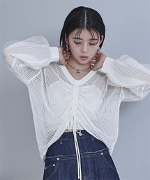ドロストメッシュニットトップス