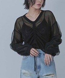 ドロストメッシュニットトップス