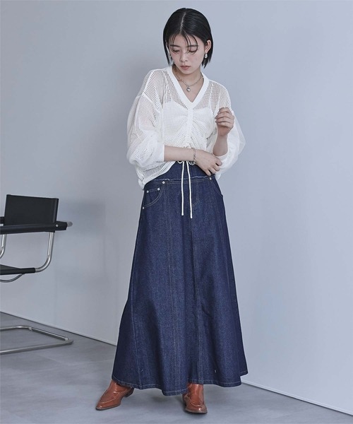 miette（ミエット）の「ドロストメッシュニットトップス（ニット/セーター・レディース・パープル/ミント/ブラック/オフホワイト・FREE）」の17枚目の写真