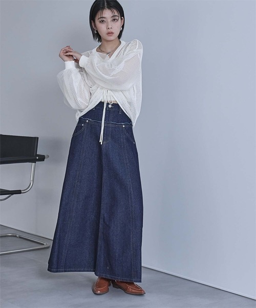 miette（ミエット）の「ドロストメッシュニットトップス（ニット/セーター・レディース・パープル/ミント/ブラック/オフホワイト・FREE）」の13枚目の写真