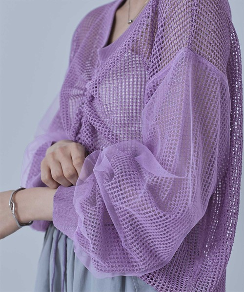 miette（ミエット）の「ドロストメッシュニットトップス（ニット/セーター・レディース・パープル/ミント/ブラック/オフホワイト・FREE）」の6枚目の写真