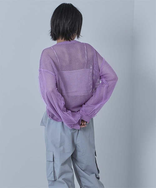 miette（ミエット）の「ドロストメッシュニットトップス（ニット/セーター・レディース・パープル/ミント/ブラック/オフホワイト・FREE）」の7枚目の写真