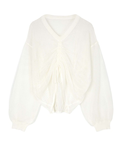 miette（ミエット）の「ドロストメッシュニットトップス（ニット/セーター・レディース・パープル/ミント/ブラック/オフホワイト・FREE）」の8枚目の写真