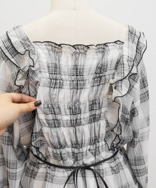 PaleJute ペールジュートチェック柄 ノースリーブ フリル付き PaleJute