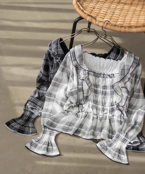 チェック柄フリルブラウス（シャツ/ブラウス）｜CLETTE（クレット）