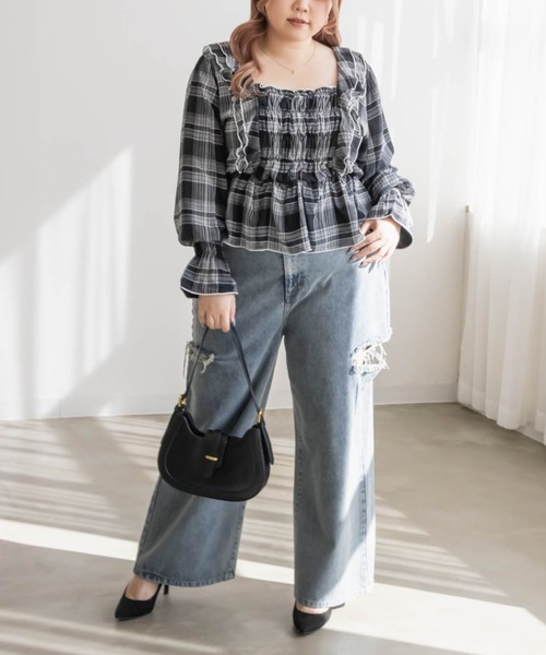チェック柄フリルブラウス（シャツ/ブラウス）｜CLETTE（クレット）