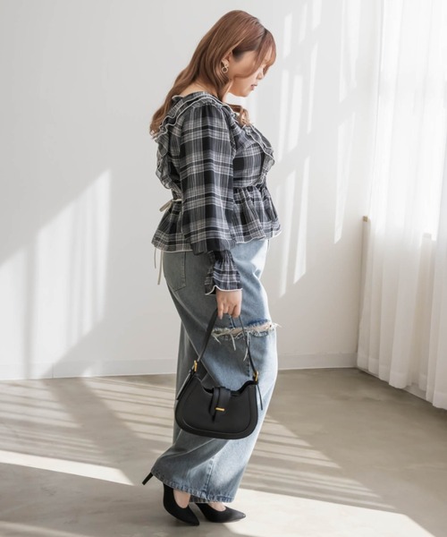 チェック柄フリルブラウス（シャツ/ブラウス）｜CLETTE（クレット）