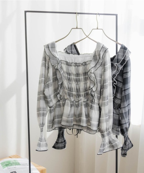 チェック柄フリルブラウス（シャツ/ブラウス）｜CLETTE（クレット）