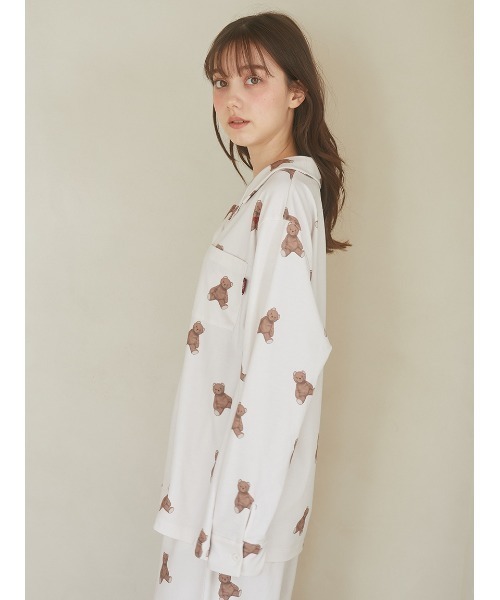 Valentine インレイハートベア柄シャツ ロングパンツセット セール】インレイハートベア柄シャツ（ルームウェア/パジャマ