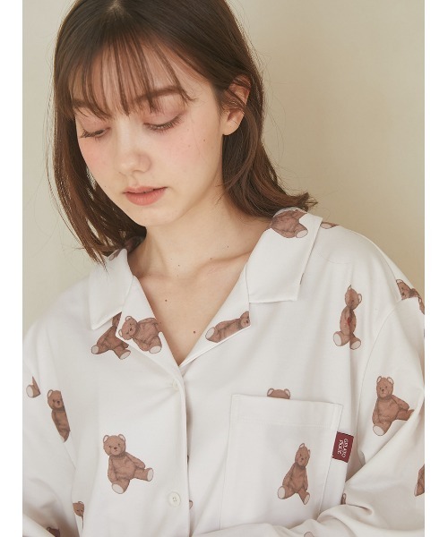 Valentine インレイハートベア柄シャツ ロングパンツセット Valentine インレイハートベア柄シャツ ロングパンツセット