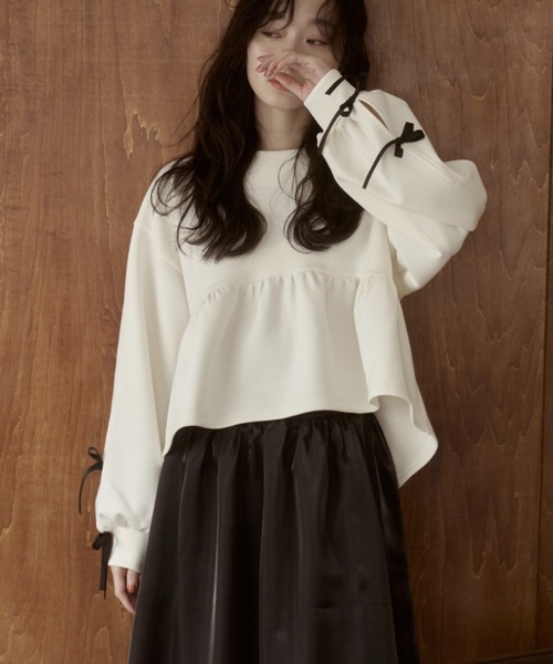 【タグ付き】moi tytto 袖リボンチュニック 袖リボンチュニック（Tシャツ/カットソー）｜moi tytto