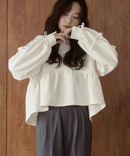 moi tytto（モイテュット）の「袖リボンチュニック（Tシャツ/カットソー・レディース・その他/ブラウン/ナチュラル・FREE）」の7枚目の写真