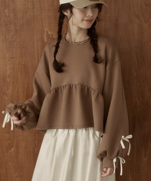 moi tytto（モイテュット）の「袖リボンチュニック（Tシャツ/カットソー・レディース・その他/ブラウン/ナチュラル・FREE）」の8枚目の写真