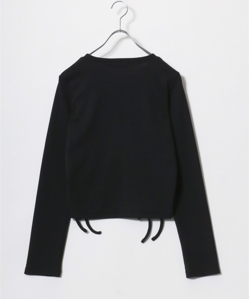 CECIL McBEE ブラック長袖Tシャツ セール】CECIL McBEE（セシルマクビー）ギャザードロストリボン
