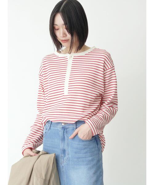 sm2rhythm(サマンサモスモスリズム)の「2wayヘンリーネックプルオーバー(Tシャツ/カットソー・レディース・キナリ/ブラック/レッド・F)」の4枚目の写真