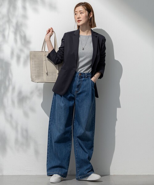 23区（ニジュウサンク）の「【セットアップ対応/洗える】ストレッチシャンブレー テーラードジャケット（テーラードジャケット・レディース・ライトグレー系/ネイビー系・36/38/40）」の7枚目の写真