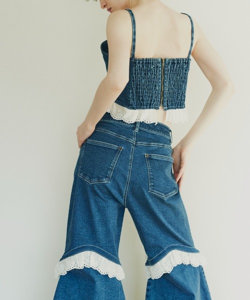 キャミソール cotton frill denim bustier セール】cotton frill denim bustier（キャミソール）｜HONEY MI
