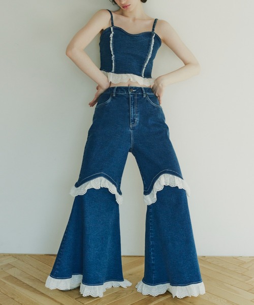 キャミソール cotton frill denim bustier セール】cotton frill denim bustier（キャミソール）｜HONEY MI