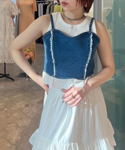 キャミソール cotton frill denim bustier セール】cotton frill denim bustier（キャミソール）｜HONEY MI