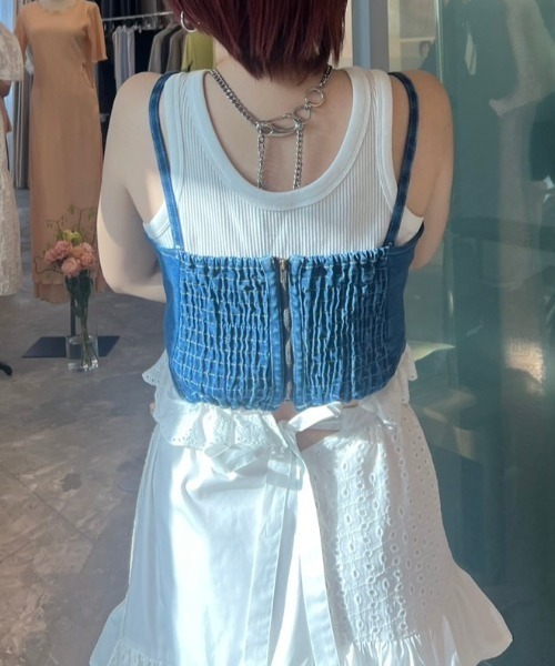 キャミソール cotton frill denim bustier セール】cotton frill denim bustier（キャミソール）｜HONEY MI