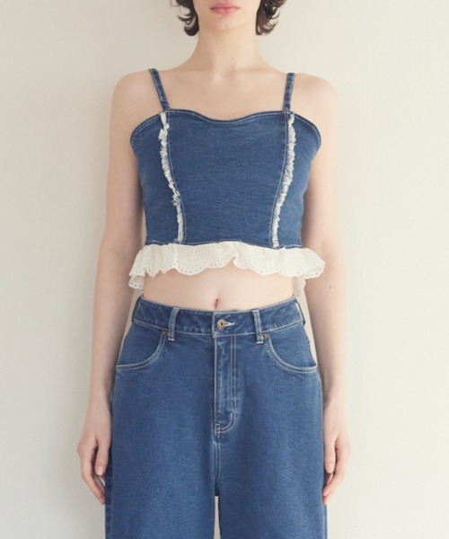キャミソール cotton frill denim bustier セール】cotton frill denim bustier（キャミソール）｜HONEY MI