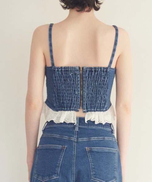 セール】cotton frill denim bustier（キャミソール）｜HONEY MI