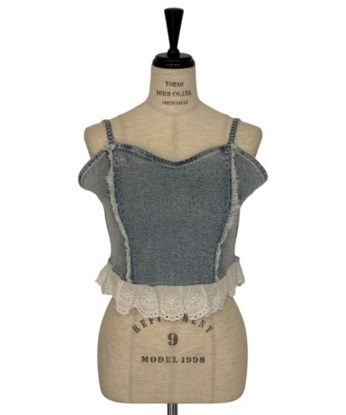 HONEY MI HONEY(ハニーミーハニー)の「cotton frill denim bustier(キャミソール・レディース・サックスブルー/ブルー/オフホワイト/ブラック・FREE)」の16枚目の写真