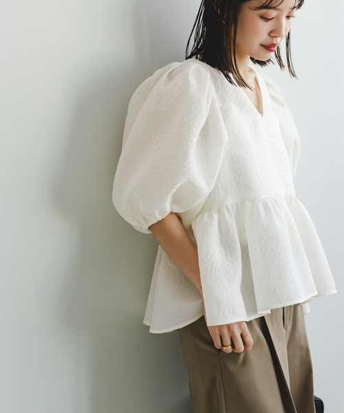 NOBLE★シアーノイズジャガードブラウス 追加》【洗える】シアーノイズジャガードブラウス（シャツ