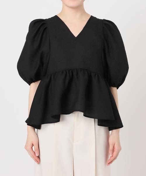 NOBLE★シアーノイズジャガードブラウス 追加》【洗える】シアーノイズジャガードブラウス（シャツ