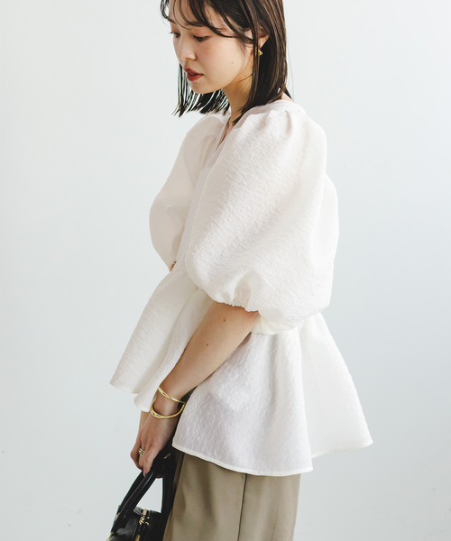 NOBLE★シアーノイズジャガードブラウス 追加》【洗える】シアーノイズジャガードブラウス（シャツ